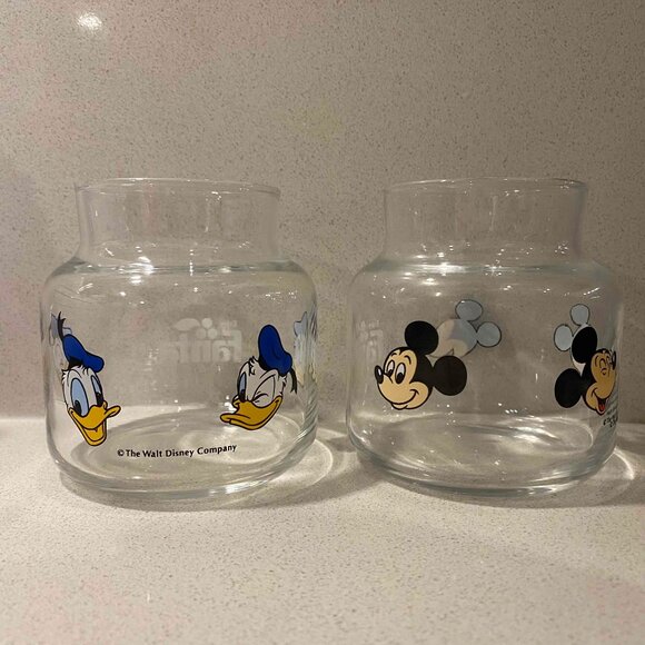 Lot of 2 Vintage FANTA Disney Mickey Mouse Donald Duck glass JAR JAPAN - Picture 1 of 8